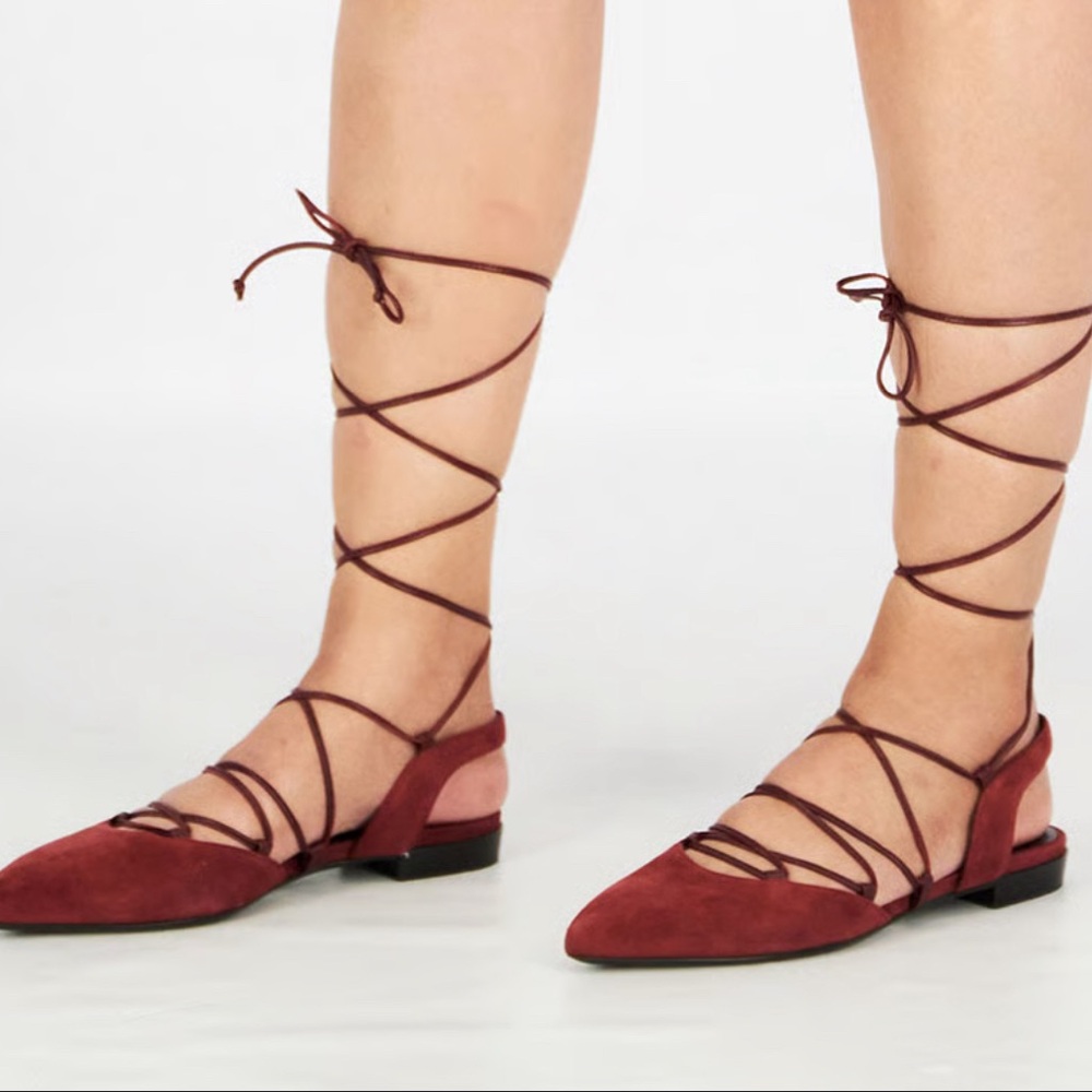 Saint Laurent Womens Maroon Red Burgundy Suede Pointed Flat Sz 35.5 / 5 1/2